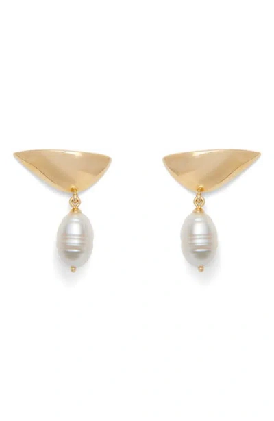 Lady Grey Freshwater Pearl Lobe Earrings In Gold