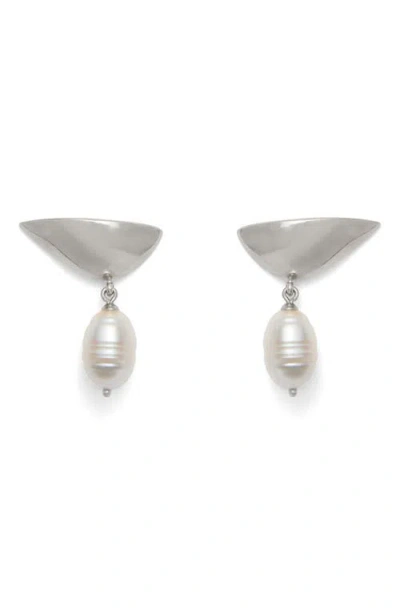 Lady Grey Freshwater Pearl Lobe Earrings In Silver/white Pearl