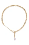 Lady Grey Margot Cultured Pearl Lariat Necklace In Gold/ Pearl
