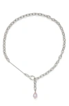 Lady Grey Margot Cultured Pearl Lariat Necklace In Silver/pearl