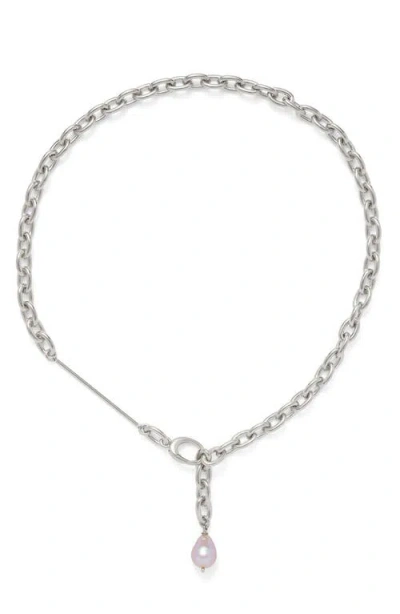 Lady Grey Margot Cultured Pearl Lariat Necklace In Silver/pearl