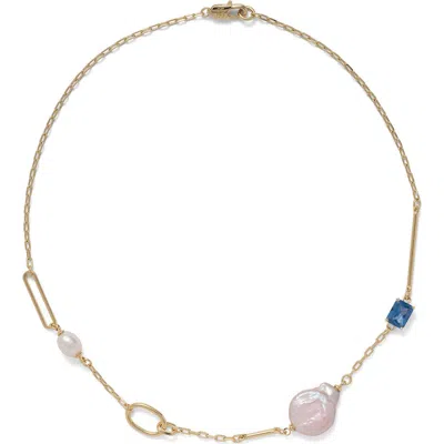 Lady Grey Nova Necklace In Gold/ Blue Zircon/ Blush Pearl