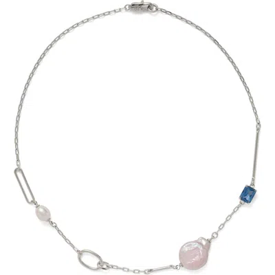 Lady Grey Nova Necklace In Silver/blue Zircon/blush Pearl