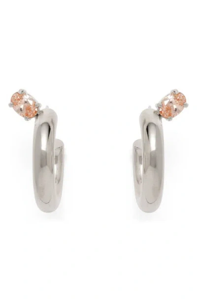 Lady Grey Tilt Hoop Earrings In Silver/peach