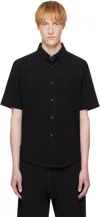 Lady White Co. Black S/s Piqué Button Down Shirt In Black
