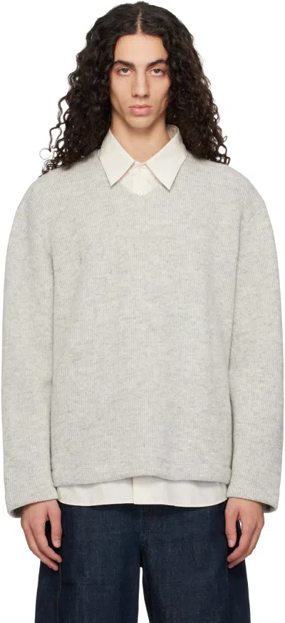 Lady White Co. Gray V-neck Snap Sweater In Brown