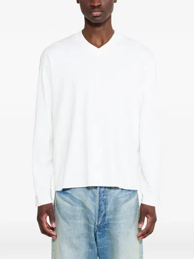 Lady White Co. V-neck Long-sleeve T-shirt In White