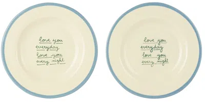 Laetitia Rouget Blue & Green 'love You Everyday' Dessert Plate Set