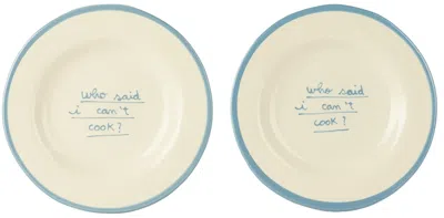 Laetitia Rouget Blue & White 'who Said I Can't Cook' Dessert Plate Set In Who Said I Cant Cook