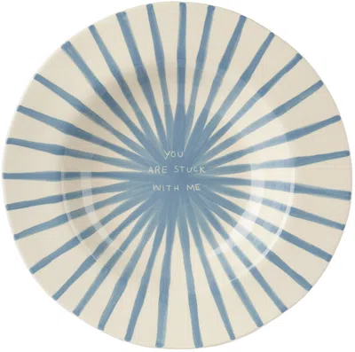 Laetitia Rouget Blue & White 'you Are Stuck With Me' Dinner Plate In Blue& White
