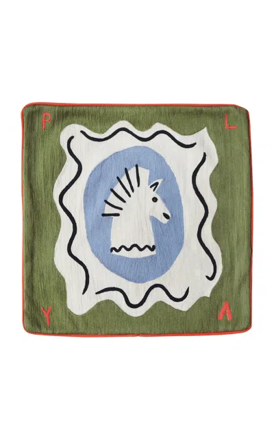Laetitia Rouget - Cushion Playtime - Cushion With Chain Stitch And Piping - Multi In Green