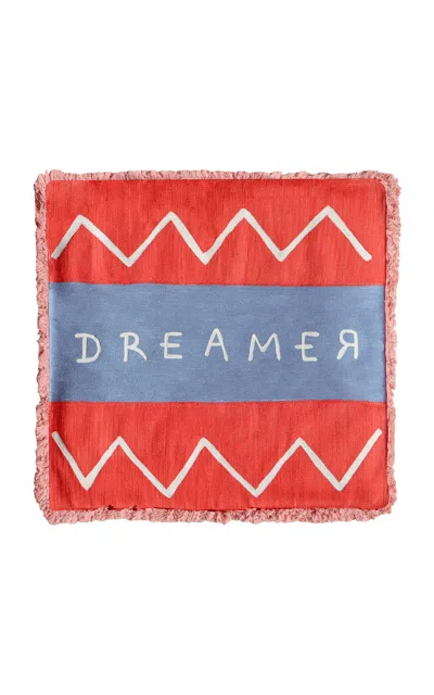 Laetitia Rouget - Dreamer Cushion - Chain Stitch And Cottonfringes - Multi In Red