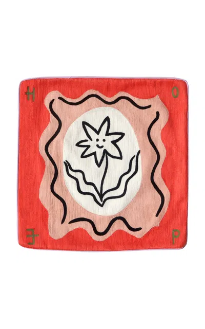 Laetitia Rouget - Hope Cushion - Cushion With Chain Stitch And Piping - Multi In Red