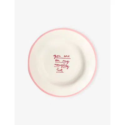 Laetitia Rouget Pink And Red Naughty List Stoneware Dessert Plate In Multi