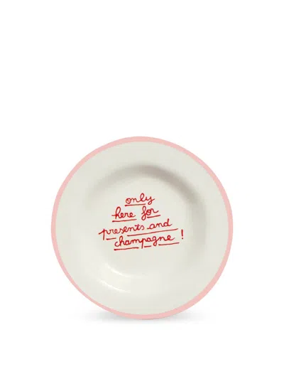 Laetitia Rouget Only Here For Presents And Champagne Dessert Plate In Pink