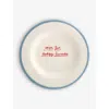 LAETITIA ROUGET LAETITIA ROUGET OPEN FOR DODGY BUSINESS HAND-PAINTED STONEWARE DESSERT PLATE 20CM