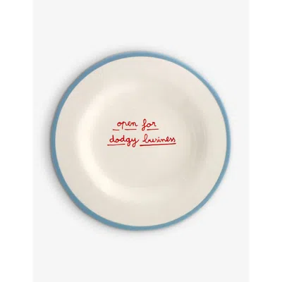 Laetitia Rouget Open For Dodgy Business Hand-painted Stoneware Dessert Plate 20cm In Blue