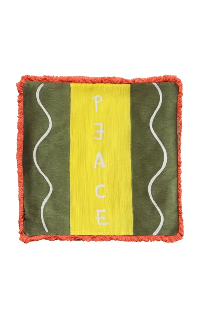 Laetitia Rouget - Peace Cushion - Chain Stitch And Cottonfringes - Multi