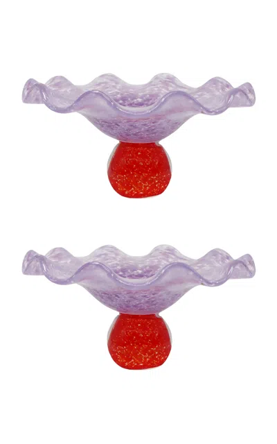 Laetitia Rouget - Set Of 2 Ana Glass Soucoupe Red And Lilac - Multi