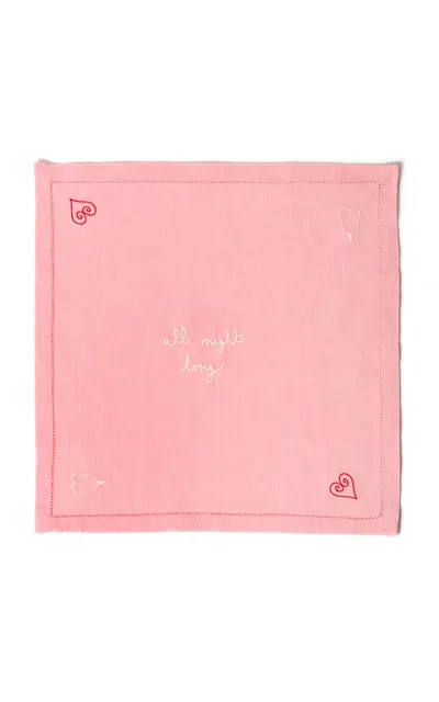 Laetitia Rouget Set Of 2 Linen Napkin Embroidered In Pink