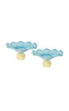 Laetitia Rouget Set Of 2 Lola Blue Glass Soucoupe In Multi