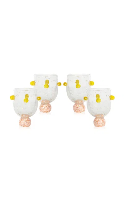 Laetitia Rouget Set Of 4 Dotty Pink & Yellow Glass In Multi