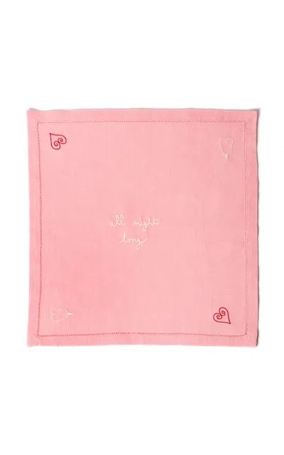 Laetitia Rouget Set Of 4 Linen Napkin Embroidered In Pink