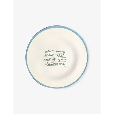 Laetitia Rouget Green And Blue Size Of Your Christmas Tree Stoneware Plate In Multi