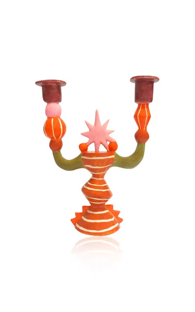 Laetitia Rouget - Stellar Constelation 2 Arms Candleholder - Multi In Orange