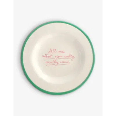 Laetitia Rouget Tell Me What You Really Really Want Hand-painted Stoneware Dessert Plate 20cm In Green