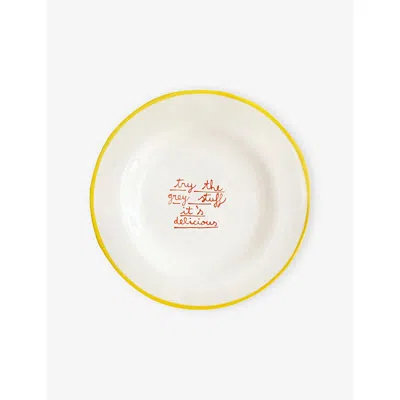 Laetitia Rouget Try The Grey Stuff It's Delicious Stoneware Dessert Plate In Yellow