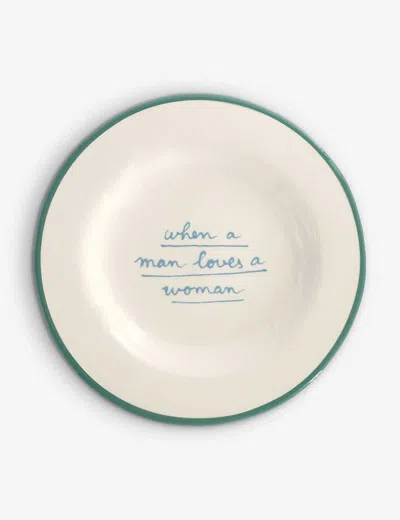 Laetitia Rouget When A Man Loves A Woman Hand-painted Stoneware Dessert Plate 20cm In Green