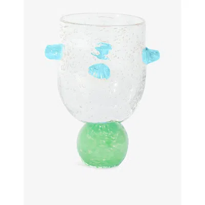 Laetitia Rouget X Pangea Ana Glassware Vase Green And Turquoise In Transparent