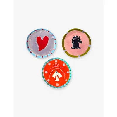 Laetitia Rouget X Pangea Follow Your Heart Set Of Three Stoneware Plates Multi