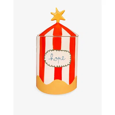 Laetitia Rouget X Pangea Hope Star Lidded Earthenware Jar Red And Tellow In Multi