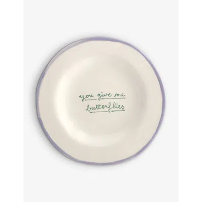 Laetitia Rouget You Give Me Butterflies Hand-painted Stoneware Dessert Plate 20cm In Purple