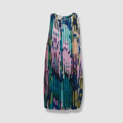 Pre-owned Lafayette 148 $1698  Women's Blue Sleeveless Abstract-print Cocoon Dress Size M