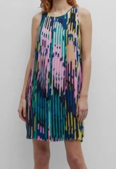 Pre-owned Lafayette 148 $1698  Women Blue Sleeveless Abstract-print Cocoon Dress Size S