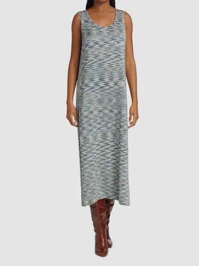 Pre-owned Lafayette 148 $1798  Women's Blue Sleeveless Marled Silk Knit Midi Dress Size S