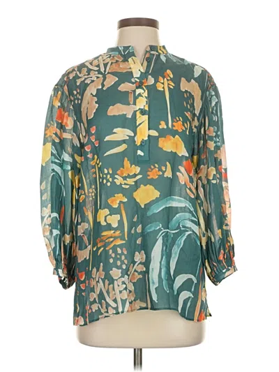 Pre-owned Lafayette 148 3/4 Sleeve Blouse In Blue