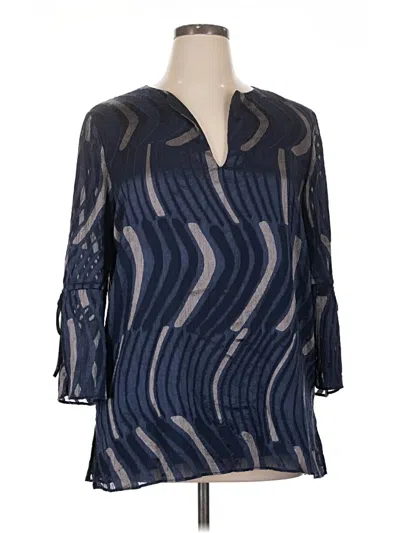 Pre-owned Lafayette 148 3/4 Sleeve Blouse In Blue