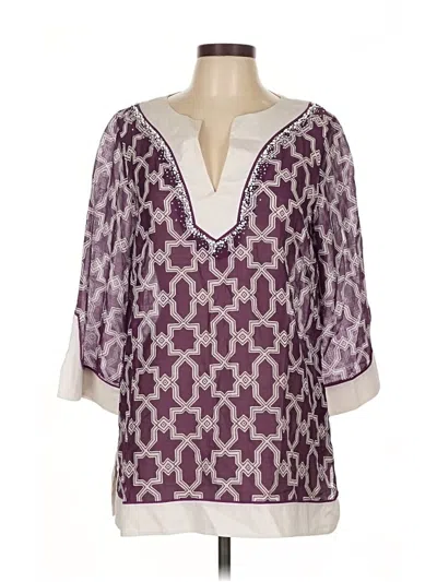 Pre-owned Lafayette 148 3/4 Sleeve Blouse In Purple