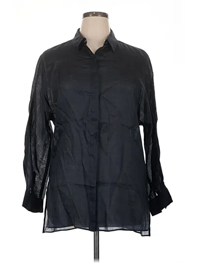 Pre-owned Lafayette 148 3/4 Sleeve Button Down Shirt In Black