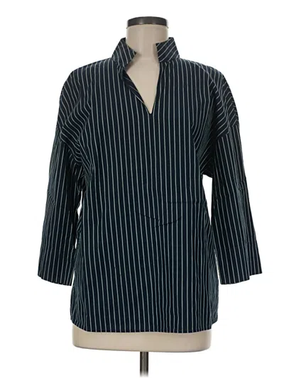 Pre-owned Lafayette 148 3/4 Sleeve Button Down Shirt In Black