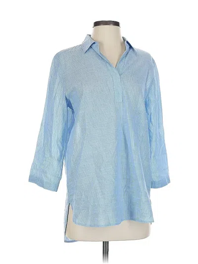 Pre-owned Lafayette 148 3/4 Sleeve Button Down Shirt In Blue