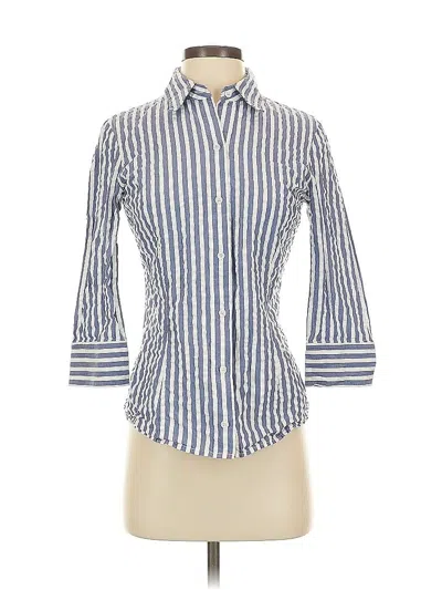 Pre-owned Lafayette 148 3/4 Sleeve Button Down Shirt In Blue