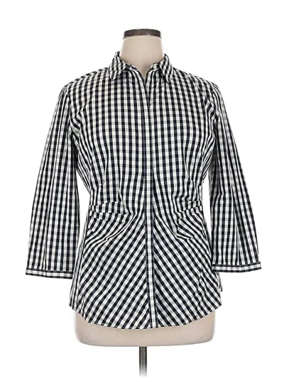 Pre-owned Lafayette 148 3/4 Sleeve Button Down Shirt In Blue