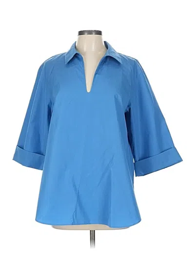 Lafayette 148 3/4 Sleeve Button Down Shirt In Blue