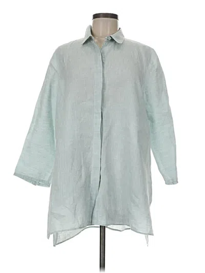 Pre-owned Lafayette 148 3/4 Sleeve Button Down Shirt In Blue