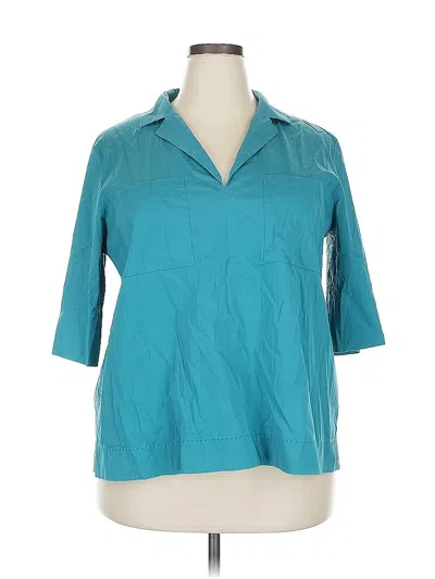 Pre-owned Lafayette 148 3/4 Sleeve Button Down Shirt In Blue
